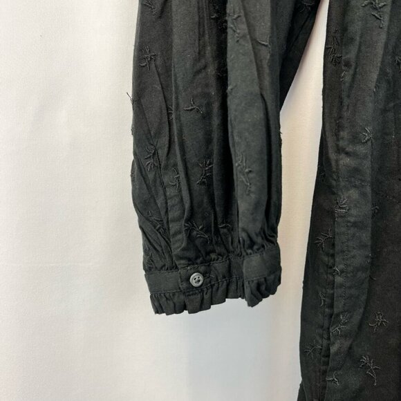 Old Navy Button Up Shift Dress Black Ruffle Jewel Neck 3/4 Sleeve S Tall New - Picture 6 of 12